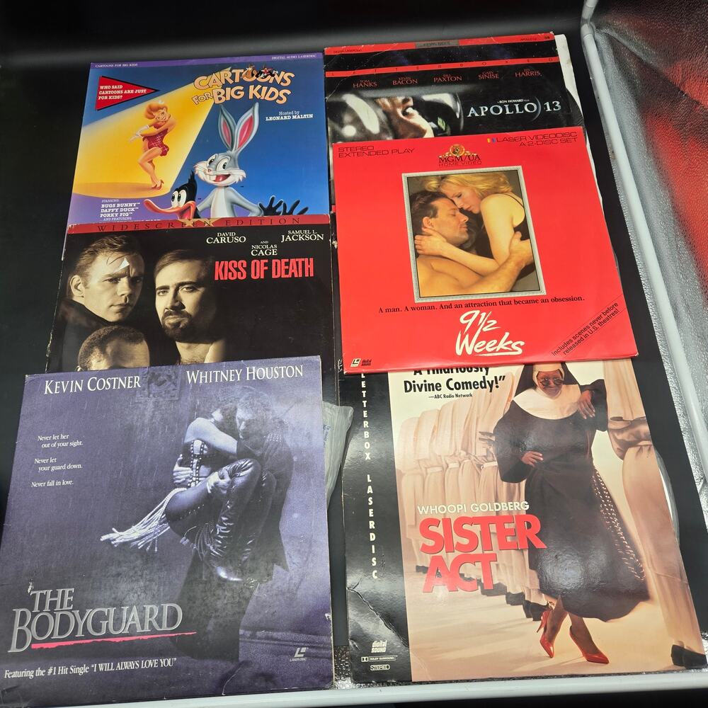 Lot of 6 LaserDisc Movies Apollo 13 Bodyguard Sister Act Kiss of Death 9.5 Weeks